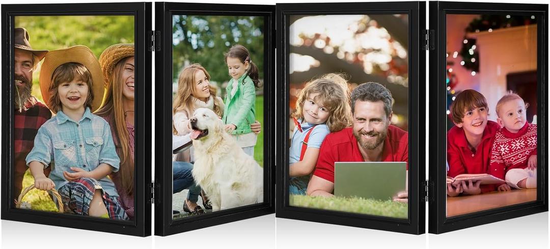 Sintuff 8 x 10 Picture Frames Hinged Fold Photos Frame Collage Vertical with Acrylic Opening Wood Desk Photo Rustic Multiple Desk Family Picture Collage Wedding Supplies(4 Fold Style)