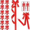 12Pcs Christmas Cabinet Ribbons Bows Decorations Large Silk Knob Covers Easy to Install Kitchen Cabinet Door Ribbon and Bows for Fireplace Festive Decor Xmas Tree Wreath Party Supplies(Red)