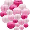 Pink Paper Lanterns Decorative, Hanging Round Paper Lanterns Indoor Outdoor for Valentines Day Decorations Graduation Wedding Birthday Baby Showers Tea Party Decorations, 21pcs