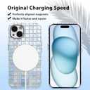 for iPhone 15 Mosaic Stained Glass Phone Case, Cute Aesthetic Plaid Cover for Women Girls Men, Magnetic Trendy Slim Fit Silicone Scratch-Resistant Shockproof Protection Cover - Light Blue Lattice