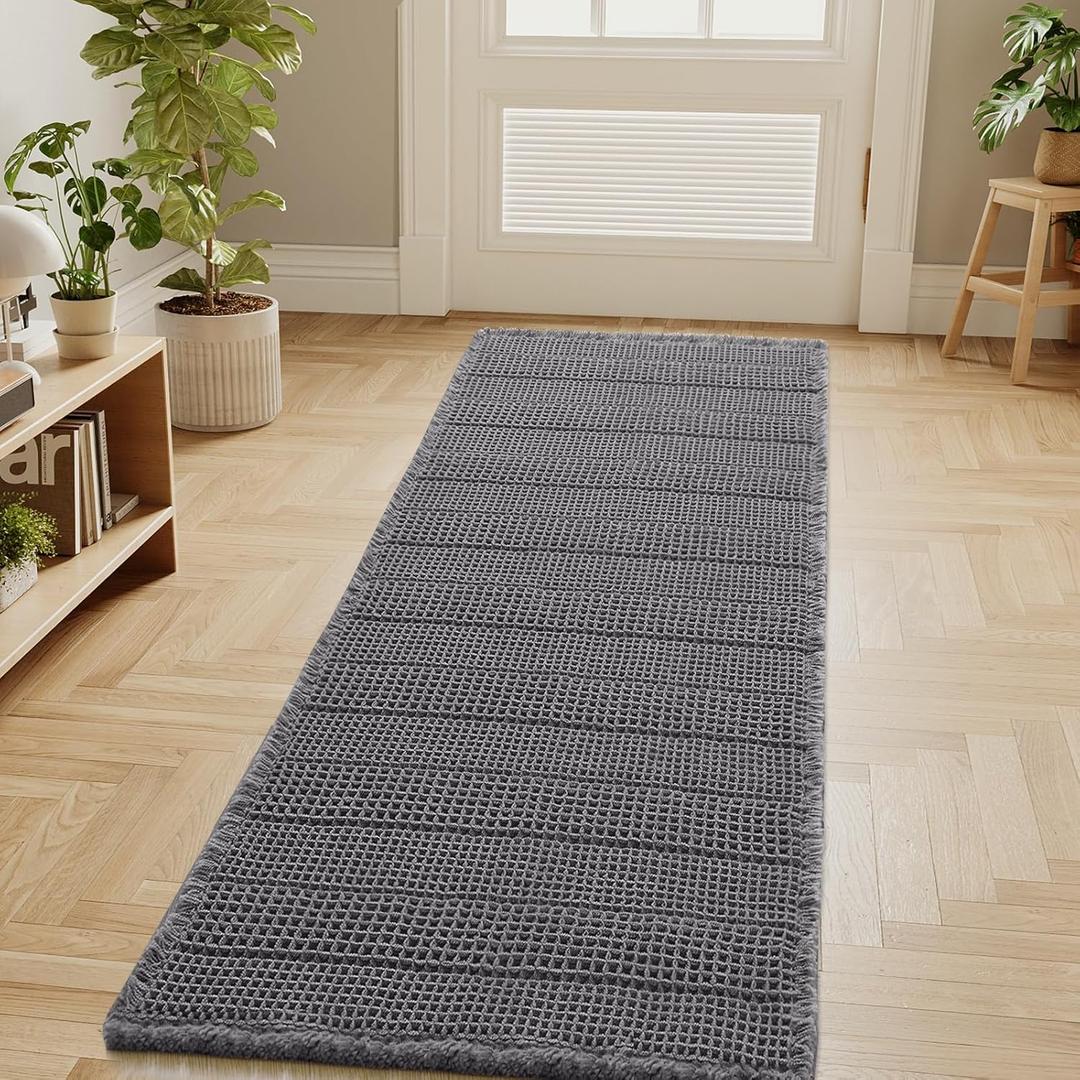 H.VERSAILTEX Waffle Bath Mat Super Absorbent Bathroom Mats Non Slip Bath Rugs for Bathroom Floor Machine Washable Dry Fast Bathroom Rugs for Beside Tub, 24" x 60", Grey