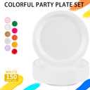 WELLIFE White Plastic Plates 9 Inch -150 Count for Party, Disposable Plastic Party Plates for Wedding Dinner Birthday Engagement