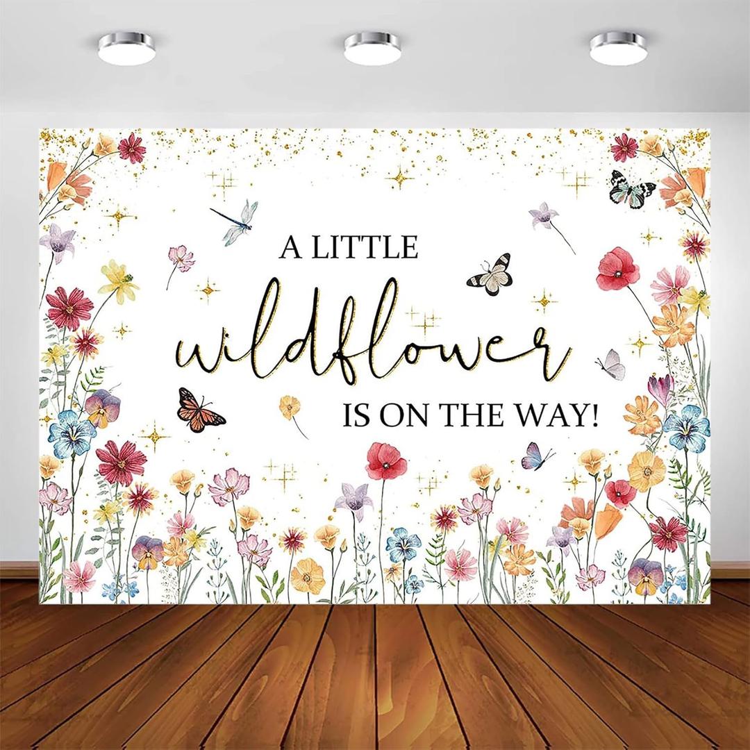 Avezano Wildflower Baby Shower Decorations A Little Wildflower is On The Way Baby Shower Backdrop Floral Theme Baby Girls' New Born Photoshoot Background Banner (8x6ft(96x72in)) 