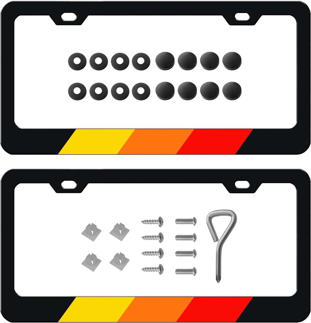 2 Pack Tri-Color Sport License Plate Frame, Aluminum Alloy 3 Color Sports License Plate Cover Holder Compatible for Toyota Tacoma 4Runner Tundra Rav4 Highlander TRD (3 Colour Yellow Orange Red)