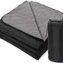 HURRISE Quilted Fleece Camping Blanket, Polar Fleece Lining, Large Size, Drawstring Sack, for Camping, Picnic, Stadium (Black)