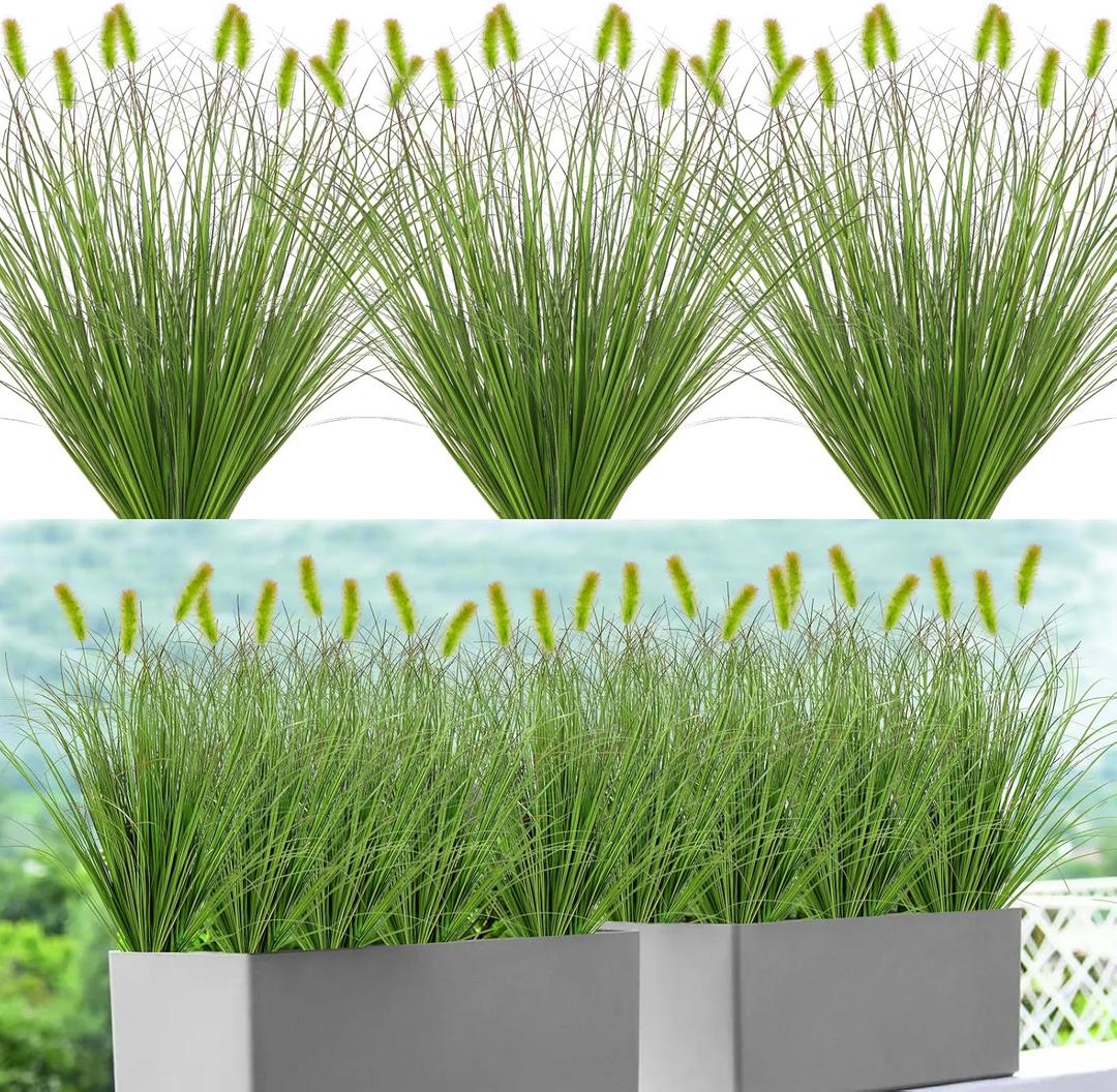 Artificial Grass Plants Outdoor 20PCS Fake Shrubs Wheat Grass Cattails 22 Inch Tall Onion Grass Greenery Stems UV Resistant Ornamental Grass Bushes Plant for Indoor Outdoor Home Garden Decor (55cm)