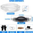 Fuel Transfer Pump, Gas Siphon Pump for Gasoline, Manual Hand Gasoline Transfer Pump for Fuel, Oil, Diesel, Water, Liquid, Fluid with 10 Ft PVC Siphon Hose, Brass, Pinch Clips and Gloves15mm