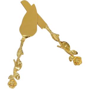TANG SONG Rose Handle Vintage Stainless Steel Wedding Cake Knife and Serving Set (Golden)