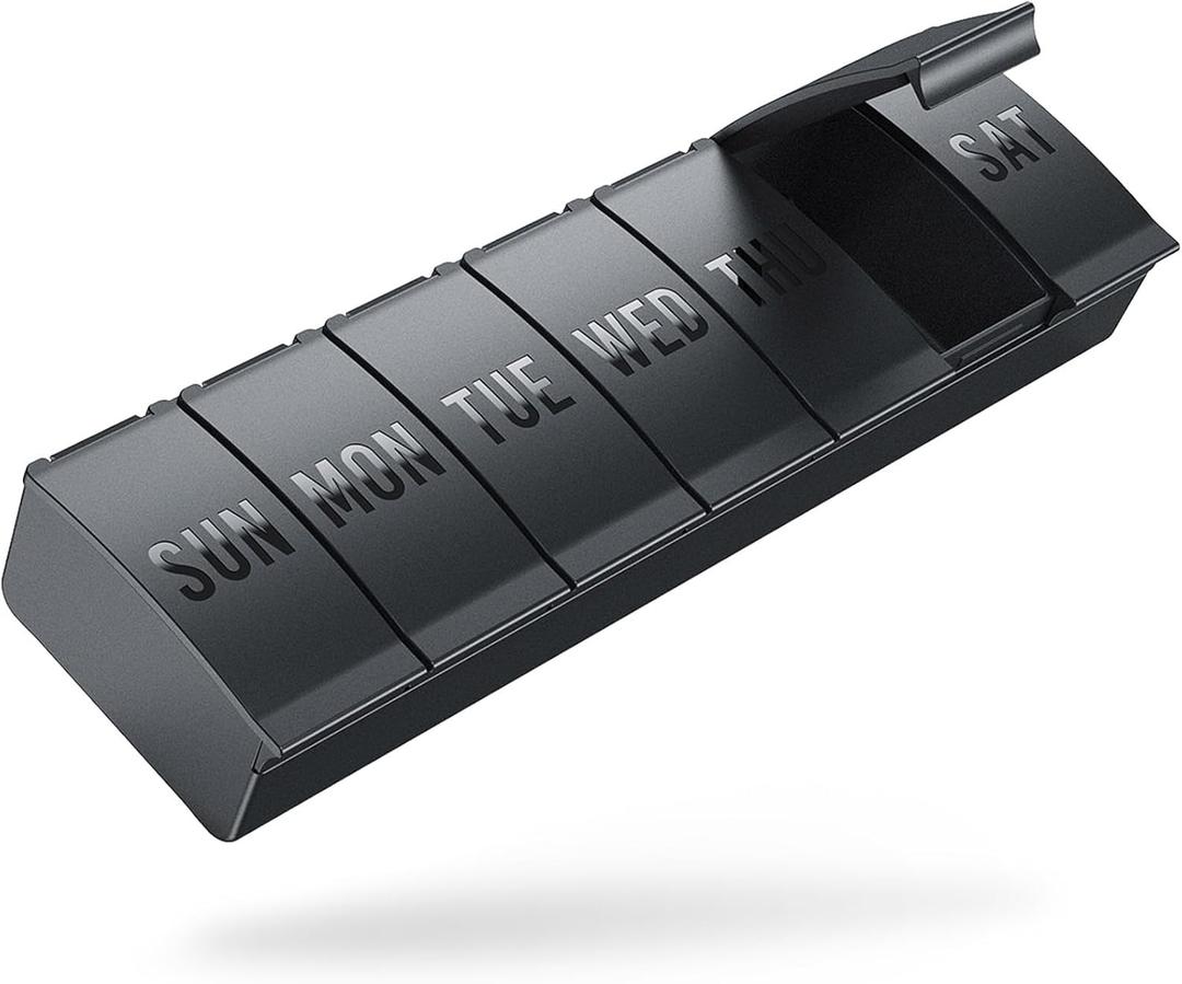 Pill Organizer Large, Weekly Medicine Pill Organizers, 7 Day Pills Box Case Travel for Big Vitamin Supplements Fish Oil, Black