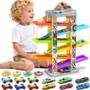 aotipol Montessori Toys for 2 3 Year Old Boy Girl, Car Ramp Toy Includes 12 Cars & 4 Spinning Tops, Race Car Track Toddler Toys for Age 2-4, Baby Boy Girl Kid Birthday Gift for 18+ Month, Hollow Track
