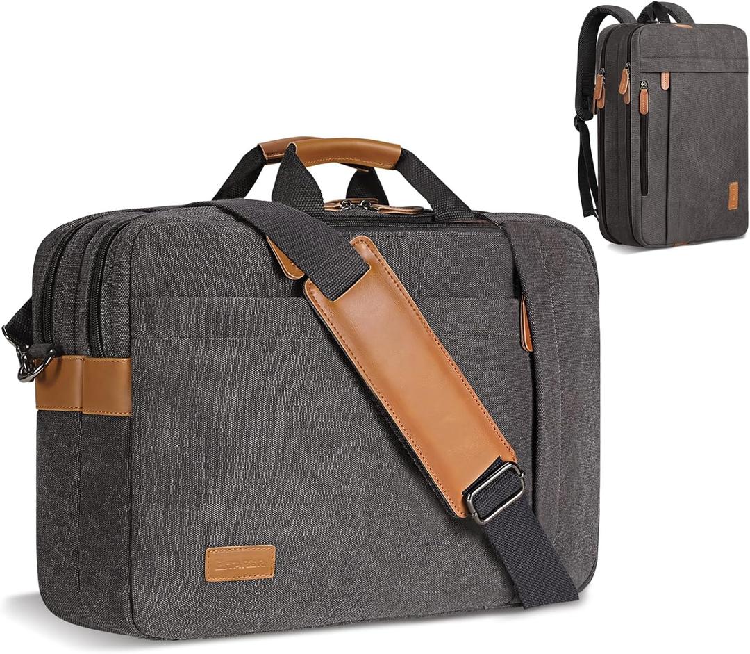 ESTARER Laptop Computer Bag for Men 3 In 1, 17-17.3 Inch Laptop Messenger Bag for Business/Work/Travel, Convertible Backpack Briefcase Water resistant Canvas Laptop Backpack (Grey)