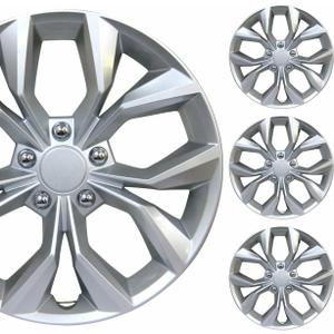 17" Universal Silver Metallic Car Wheel Cover/Hubcap Set | Replacement Snap On | Set of 4 | Universal Fit for 17 Inch Base Stock Rims