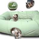 XxingSheep 4 Ways Shuttled XL Cat Tunnel Bed for Indoor Cats Peekaboo Cat Cave Donut with Cool Mat (Green)