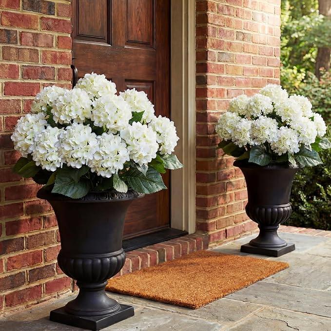 Hotop Hydrangea Artificial Flower Bush for Outdoor 19.6inch Large Silk Hydrangea 5 Heads Realistic UV Resistant Fake Flower for Porch Bouquet Window Box Wedding Indoor(4 Pcs,White)