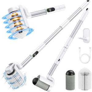 LyriFine Electric Spin Scrubber, 2025 New All-Purpose Roller Shower Scrubber, Bathroom Scrubber with 2 Speed & Long Handle, Pet Felt Brush Replacement, Cleaning Brush for Bathroom Tub Tile Floor