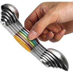 Magnetic Measuring Spoons Set of 6 Stainless Steel Dual Sided Stackable Teaspoon for Measuring Dry and Liquid Ingredients (Color)