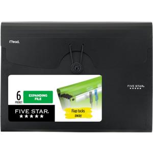 Five Star Expanding File Organizer, 6-Pocket Accordian File Organizer, Bungee Closure, Holds 8-1/2" x 11" Paper, Black (72391)