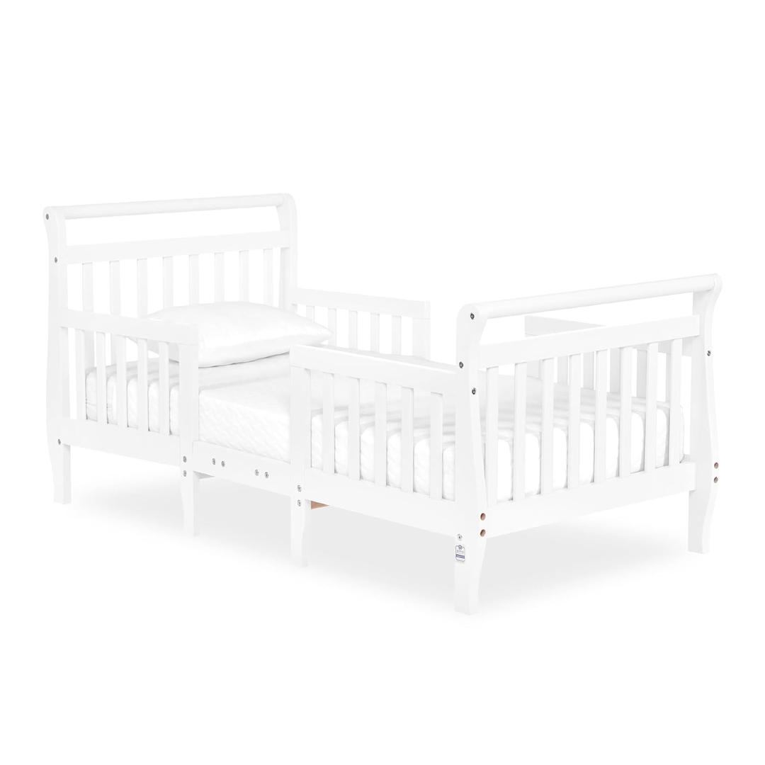 Dream On Me Emma 3 in 1 Convertible Toddler Bed in White, JPMA & Greenguard gold certified, low-to-floor design, built of New Zealand pinewood with the safety of your children in mind (56x29x28 Inch,29x29x18 Inch)