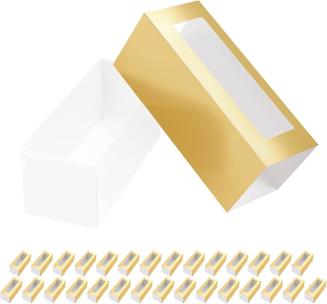 30 Macaron Boxes for 4 or 5 Macarons Gold Macaron Gift Boxes, Candy Boxes, Macarons Box with Clear Window (Interior Measurement 4.8" x 1.9" x 1.9" without Macaron inside)