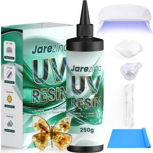 UV Resin with Light,Upgraded 250g Crystal Clear,Low Odor,Fast Cure& Hard Type UV Resin Kit,Silicone Mat,UV Light,for Crafts,Jewelry Making,Casting