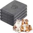 Chumia 4 Pack Dog Towels for Drying Large Microfiber Grooming Tools Absorbent Soft Bath Supplies with Embroidered Paw for Small Medium Pet Products(30 x 50 Inch,Gray)