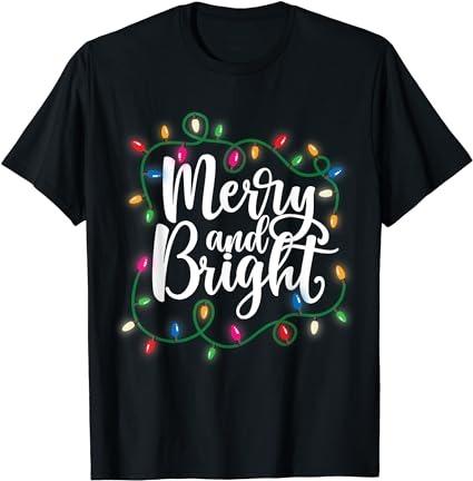 Funny Merry and Bright Christmas Lights Xmas Holiday T-shirt, XL, Black