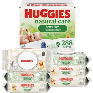 Huggies Natural Care Sensitive Baby Wipes, Unscented, Hypoallergenic, 6 Flip-Top Packs (288 Wipes Total)