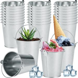 Mini Metal Buckets with Handles Galvanized Buckets 3.15 Inch Mini Container Pails for Metal Tin Plant Holder Pail for Wedding Decoration Party Favor(Silver,28 Pcs)