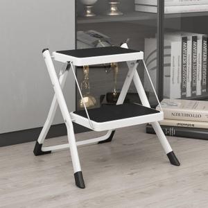 2 Step Stool Folding Step Ladder with Anti-Slip Base and Wide Pedal, Lightweight Sturdy 330 lbs Portable Step Stool for Kitchen Pantry Closet Office Garage Travel Indoor Outdoor Use, White