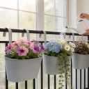 SYITCUN Metal Railing Planter Boxes 16 Inch, 3-Pack Adjustable Hanging Flower Pots for Balcony, Deck, Porch & Fence, Detachable Hook Design, White Heavy Duty Planters for Outdoor