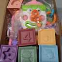 Baby Toys 6-12 Months, Montessori Toys for Toddlers 1-3 Year Old, Busy Cube Teether Infants Bath 6 in 1 Stacking Blocks Rings, Suction Cup Spinner, Shape Bin Sensory (0035)