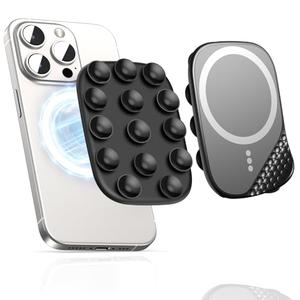 smofish Magnetic Suction Phone Mount for MagSafe Case, Silicone Sticky Grip Holder for iPhone 16/15/14/13/12, Removable Hands-Free Selfie/Video for TikTok Influencers, Women Gift, Black 3 pack
