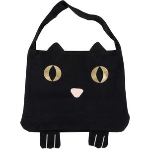 Juvale Black Cotton Cat Trick or Treat Bag with Gold Foil Eyes, Reusable for Kids, 11.25 x 15.5 in Canvas Tote for Halloween Parties