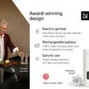 LARS NYSM Electric Salt and Pepper Grinder Set, USB Rechargeable, Automatic Salt and Pepper Mills, Spice Shakers Refillable with LED Light, Adjustable Coarseness, Ceramic Grinder (Pure White)