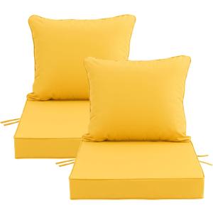 24x24 Inch Outdoor Chair Cushions Set of 2, Patio Furniture Cushions - Removable Cover, Water-Repellent, Fade-Resistant, Non-Slip Bottom & Straps, Replacement for Deep Seat Sofa & Couch - Yellow