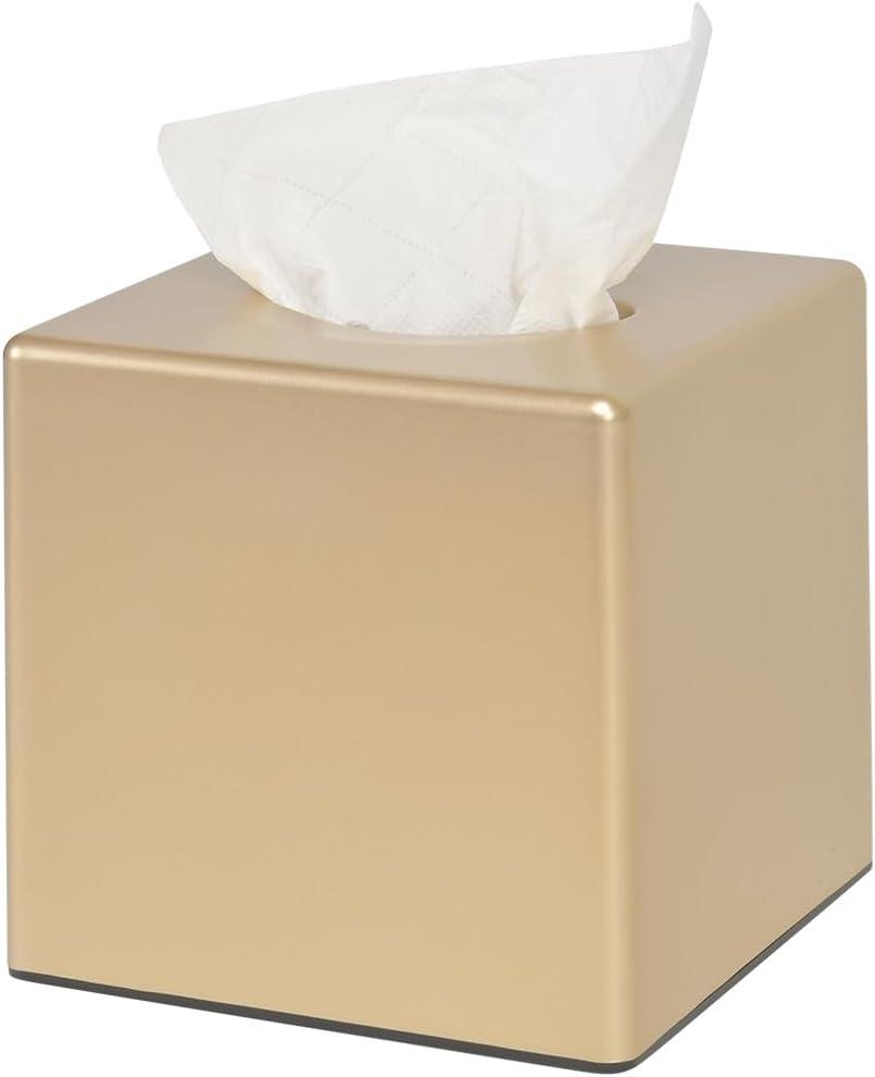 Tissue Box Cover, Square Facial Tissue Holder Storage for Bathroom Vanity, Countertops, Dressers, Night Stand, Parlors and Offices - Gold