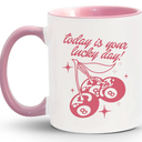 JKMBN Trendy Pink Cherry Coffee Mug, Retro Magic 8 Ball Ceramic Coffee Mugs, Preppy Coffee and Tea Cup, Coquette Gifts for Women Girls, 11oz Ceramic Cup Pink