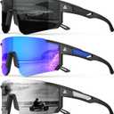 Polarized Sports Sunglasses for Men Women, UV400 Protection Mens Sunglasses Wrap Around Sun Glasses for Cycling Running (A03-grey/Drak Blue/Sliver)