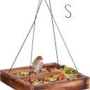 MIXXIDEA Bird Feeder Hanging Tray, Seed Tray Wooden Platform Hummingbird Feeder Hanging Tray Mesh Seed Platform for Garden Yard Outside Decoration Attracting for Wild Birds(Brown-1pk)