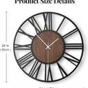 Cuspin Large Wall Clock for Living Room Decor, 24 inch Decorative Black Metal Wall Clock Battery Operated Silent Non Ticking, Modern Wood Clocks for Bedroom, Kitchen, Office-Roman Numerals