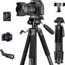JOILCAN 75" Camera Tripod, Tripod for Camera Cell Phone, Aluminum Heavy Duty Tripods Stand, Tall Travel Tripods with Carry Bag Compatible with iPhone Canon Nikon DSLR Camera Laser Projector