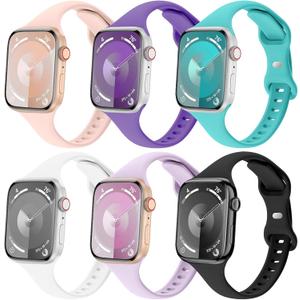6 Pack Slim Thin Bands Compatible with Apple Watch 38mm 40mm 41mm 42mm Women Men, Replacement Soft Silicone Sport Strap for iWatch Series 11/10/9/8/7/6/5/4/3/2/1 Ultra SE