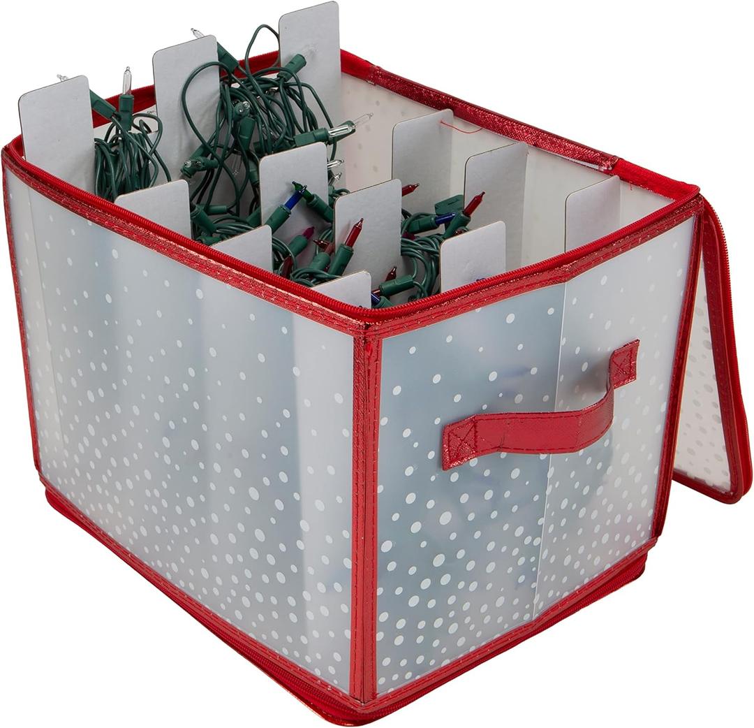 Simplify Holiday Light Organizer Box | Holds 500 Lights | Christmas Storage | Tree String Lights | 5 Divider Reels | Collapsible | Ultra Zip | Red (1 Pack)