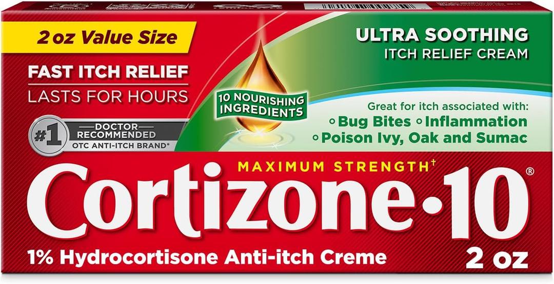 2 x Cortizone-10 Maximum Strength Ultra Soothing Itch Relief Cream, 1% Hydrocortisone, Fast-Acting, Anti-Itch Cream for Bug Bites, Rash, Eczema, Psoriasis, Poison Ivy, Oak, Sumac & More, 2 oz