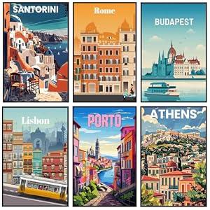 6 Pack Paint by Numbers Kit for Adults Beginner, Travel City Landscape Adult Paint by Number Kits on Canvas, DIY Acrylic Oil Easy Painting by Numbers for Home Wall Decor 8X12 inch (Without Frame)