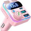 JOYROOM Bluetooth 6.0 Car Adapter FM Transmitter 81W Fast Charging Cigarette Lighter Hands-Free Calling Support USB Drive, Pink
