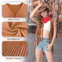 Cowgirl Outfits for Girls Kids 6 Pcs Western Costume Accessories Cowboy Hat Fringe Vest Earring for Halloween Party (L)