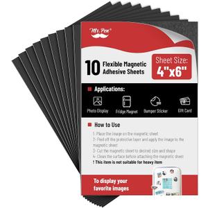 Mr. Pen- Adhesive Magnetic Sheets, 4" x 6", 10 Pack, with Adhesive Backing, Flexible Picture Magnets, Cuttable Magnetic Sheets.