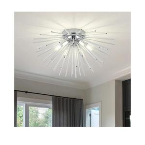 CM MZY Sputnik Flush Mount Ceiling Light Fixture, 6Light Chrome Firework Ceiling Lights, 19.6" Modern Chandeliers Close to Ceiling Lamp for Bedroom Kitchen Hallway Entryway, G9 Socket