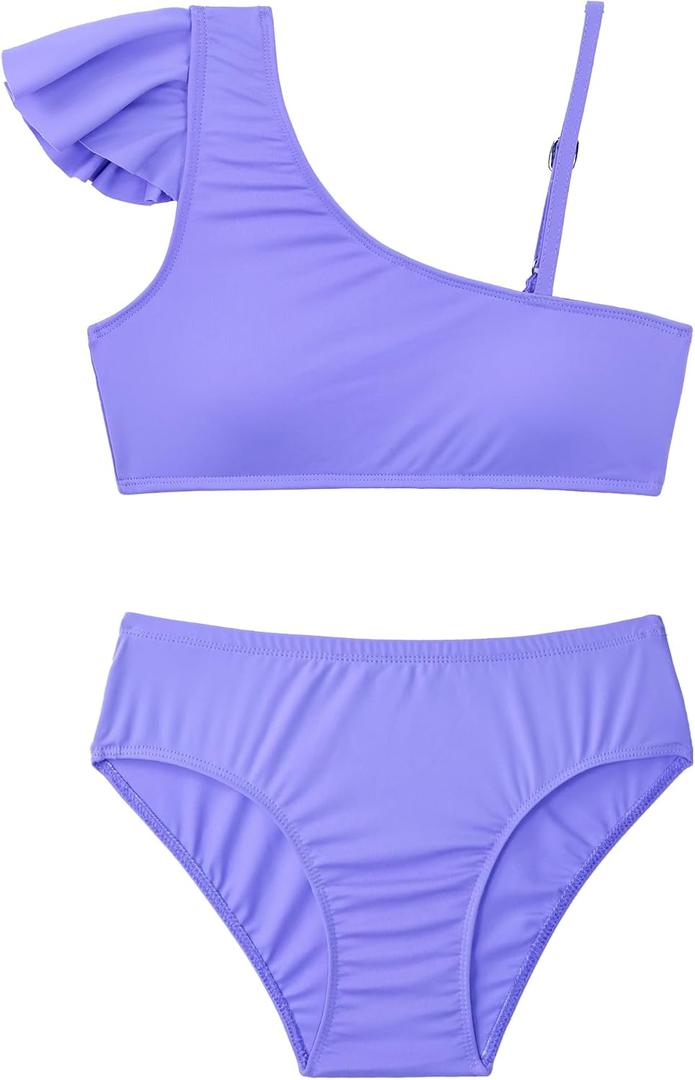 Swimsuit for Girls Size 14-16 Years Old Light Purple 2 Piece Ruffle Bathing Suit Cute Bikini Sets (Purple) 170